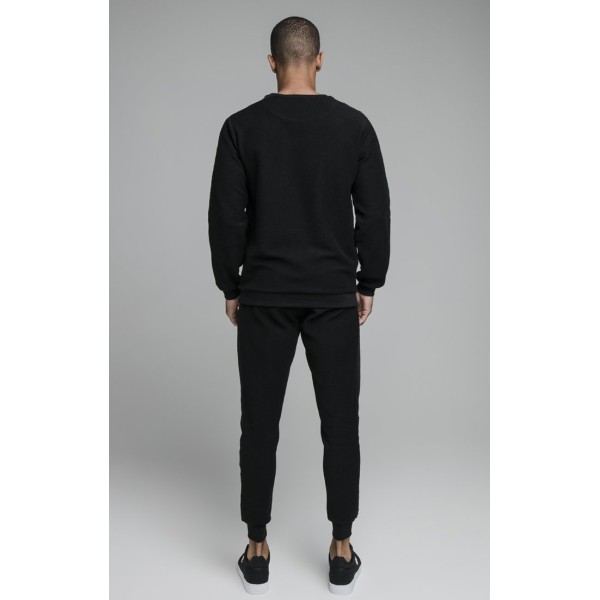 SikSilk L/S Loop Back Embroidered Sweater - Black